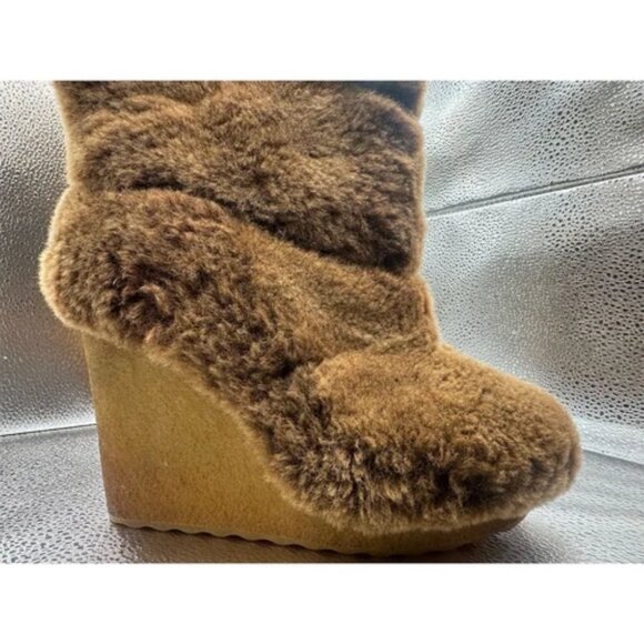 Tory Burch Women's Kiki Shearling Wedge‎ Boots Brown Size 7 Winter - Picture 3 of 8